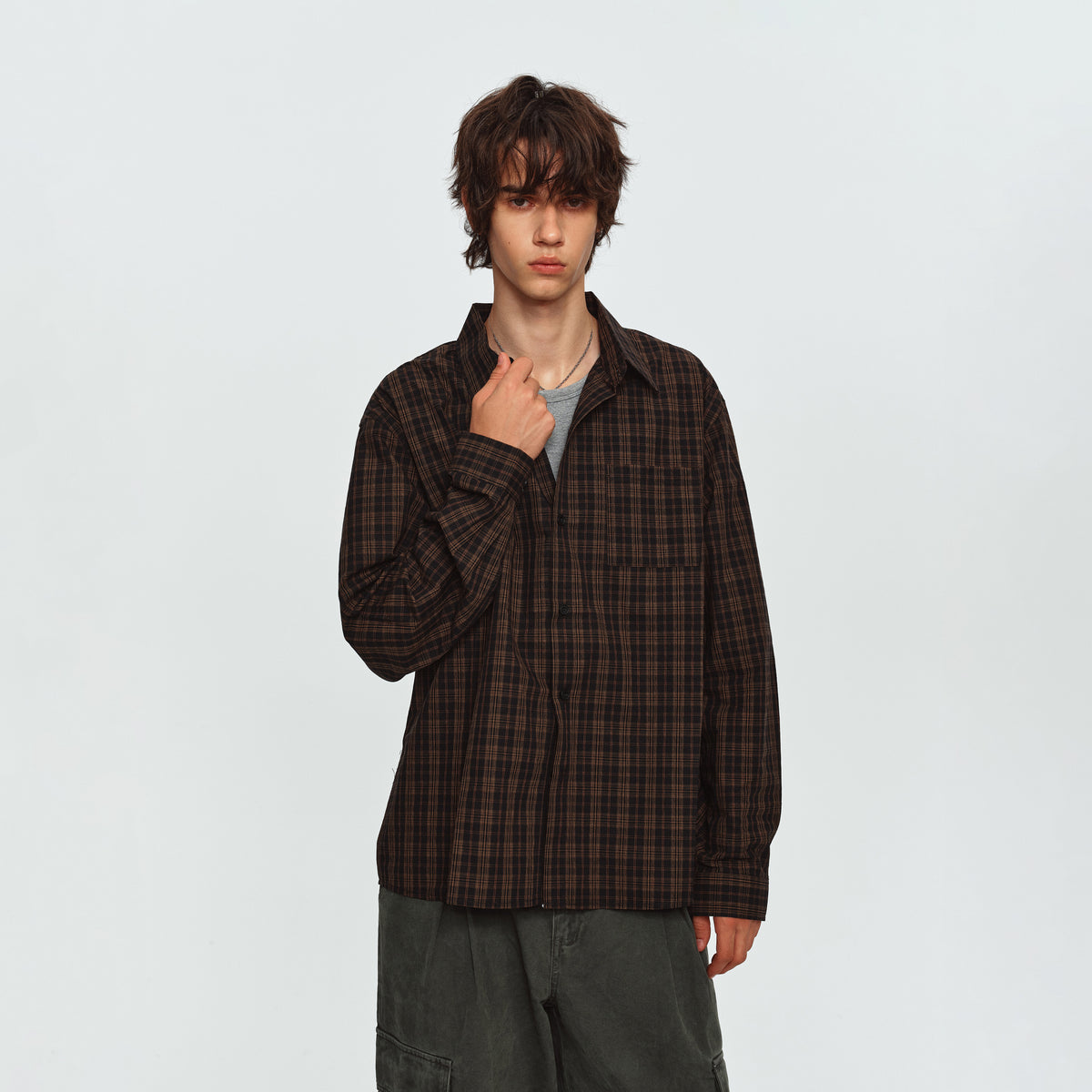 MADWITCH PLAID RELAXED-FIT CASUAL SHIRT #CR6256