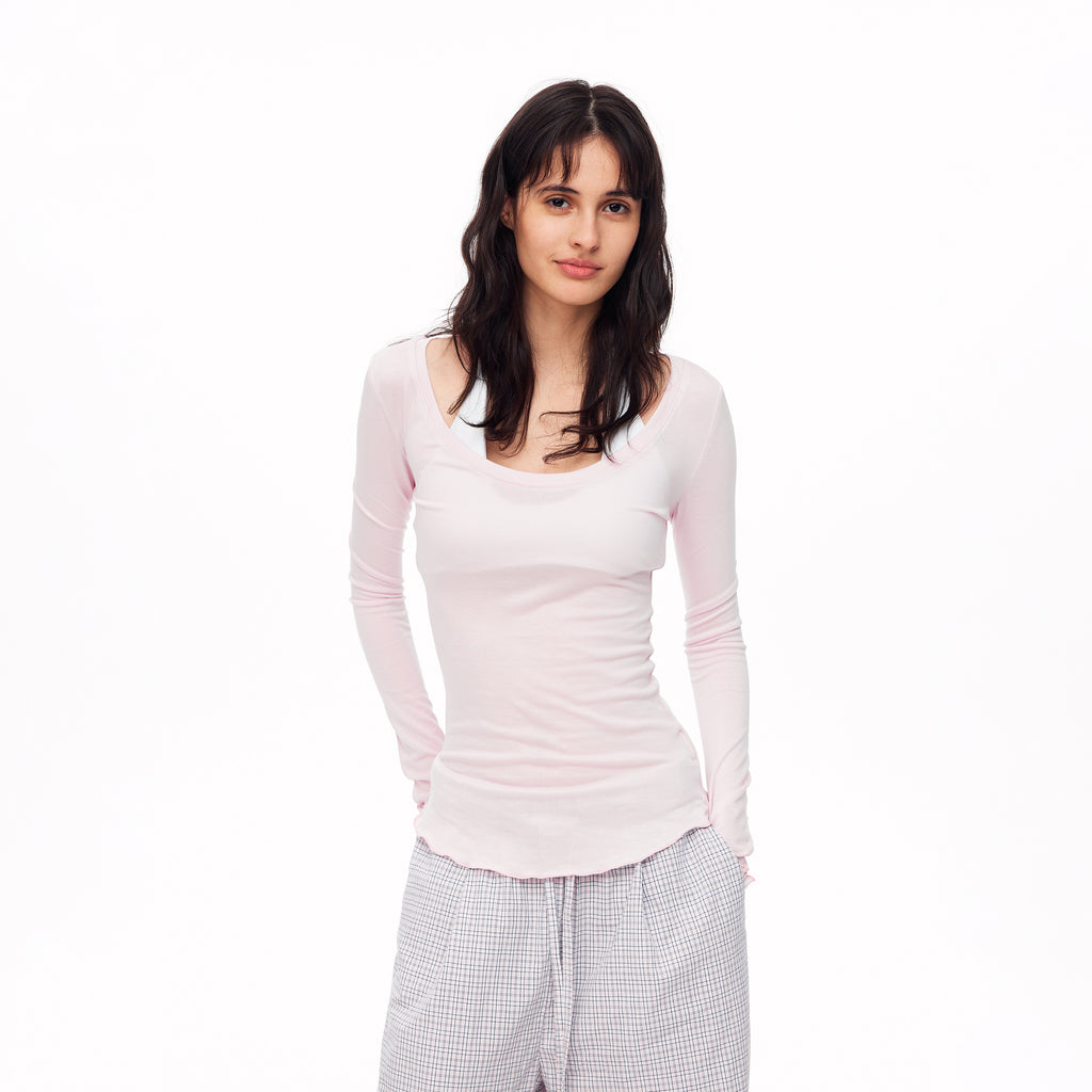 MADWITCH MINIMALIST U-NECK TENCEL LONG-SLEEVE T-SHIRT #G2110