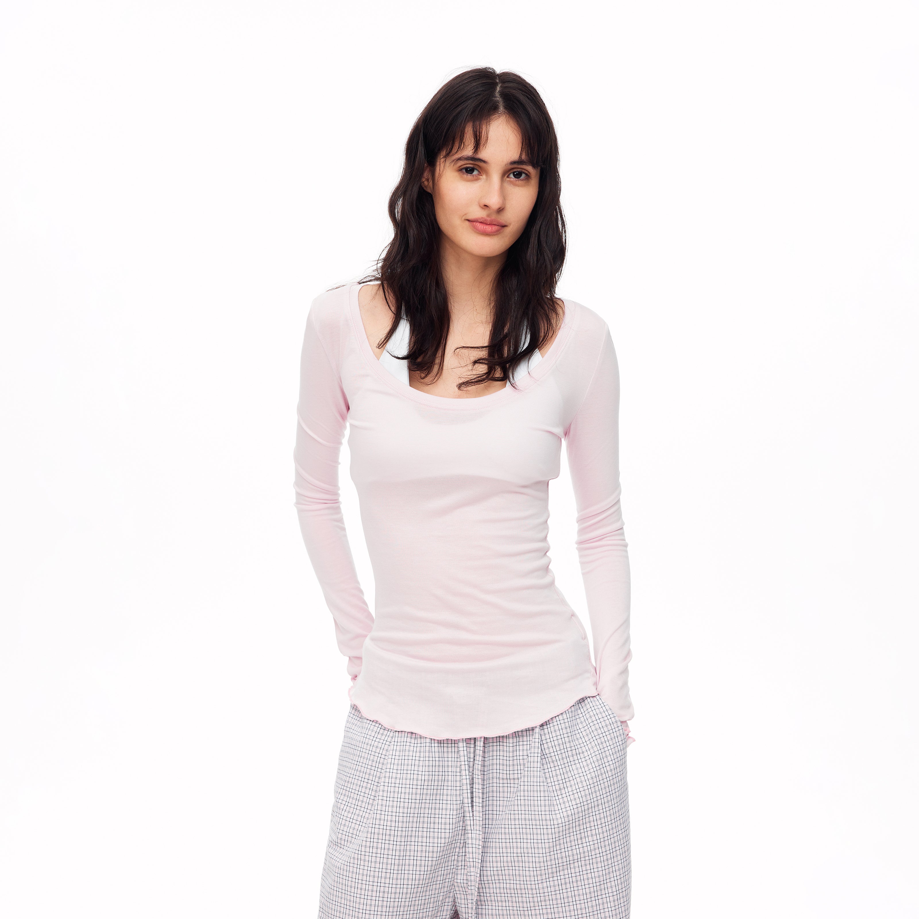 MADWITCH MINIMALIST U-NECK TENCEL LONG-SLEEVE T-SHIRT #G2110