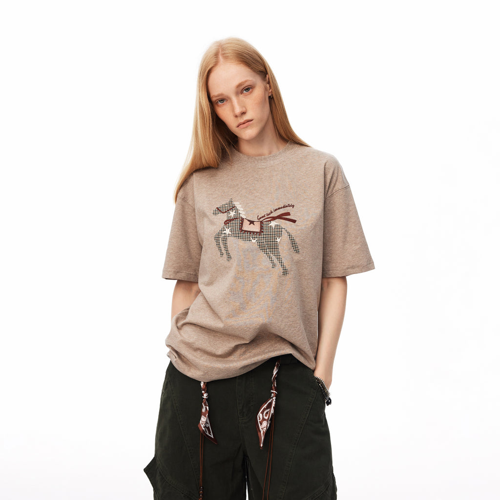 MADWITCH PLAID HORSE PATCH EMBROIDERED TEE #880898