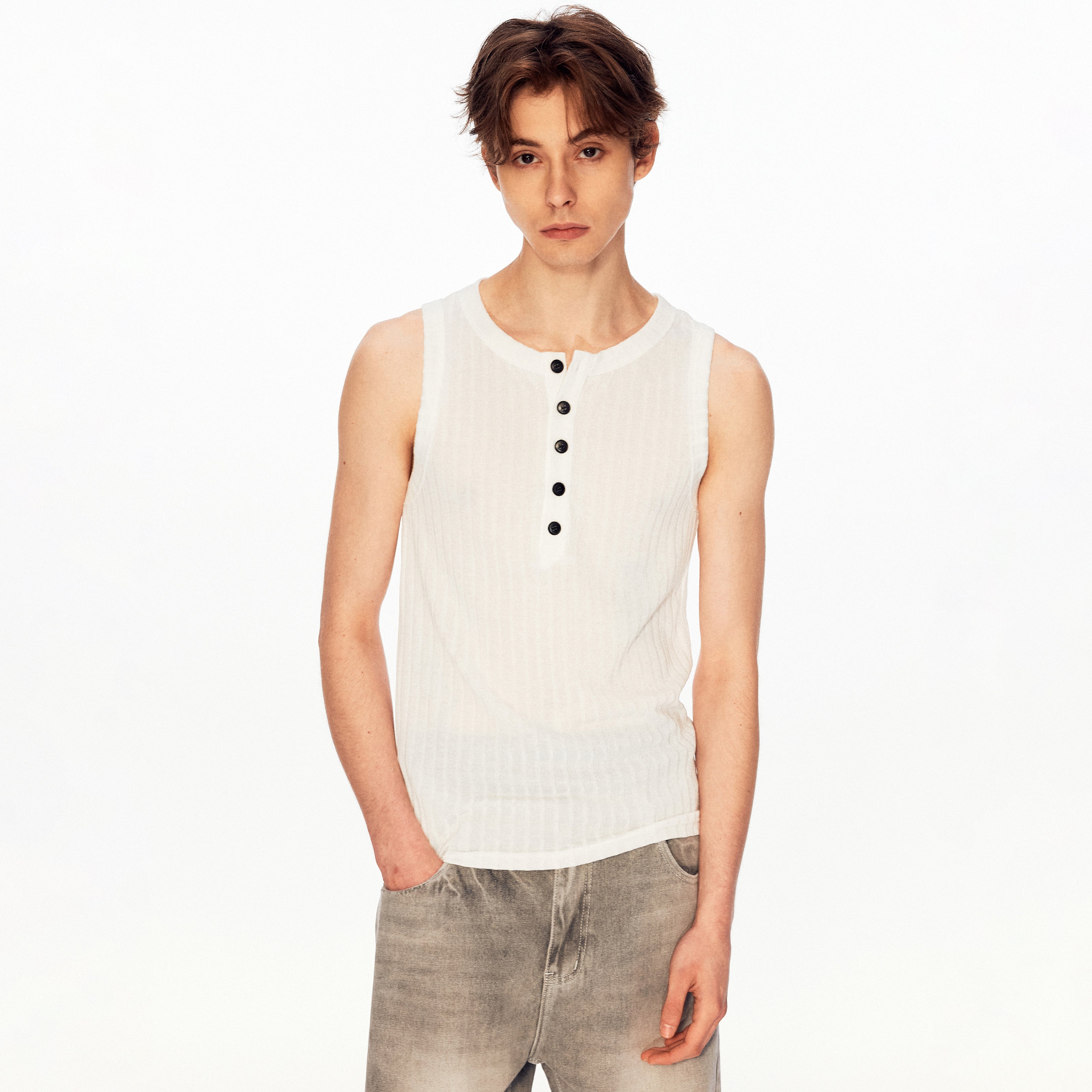 MADWITCH HENLEY RIBBED SLEEVELESS TOP #AW26006