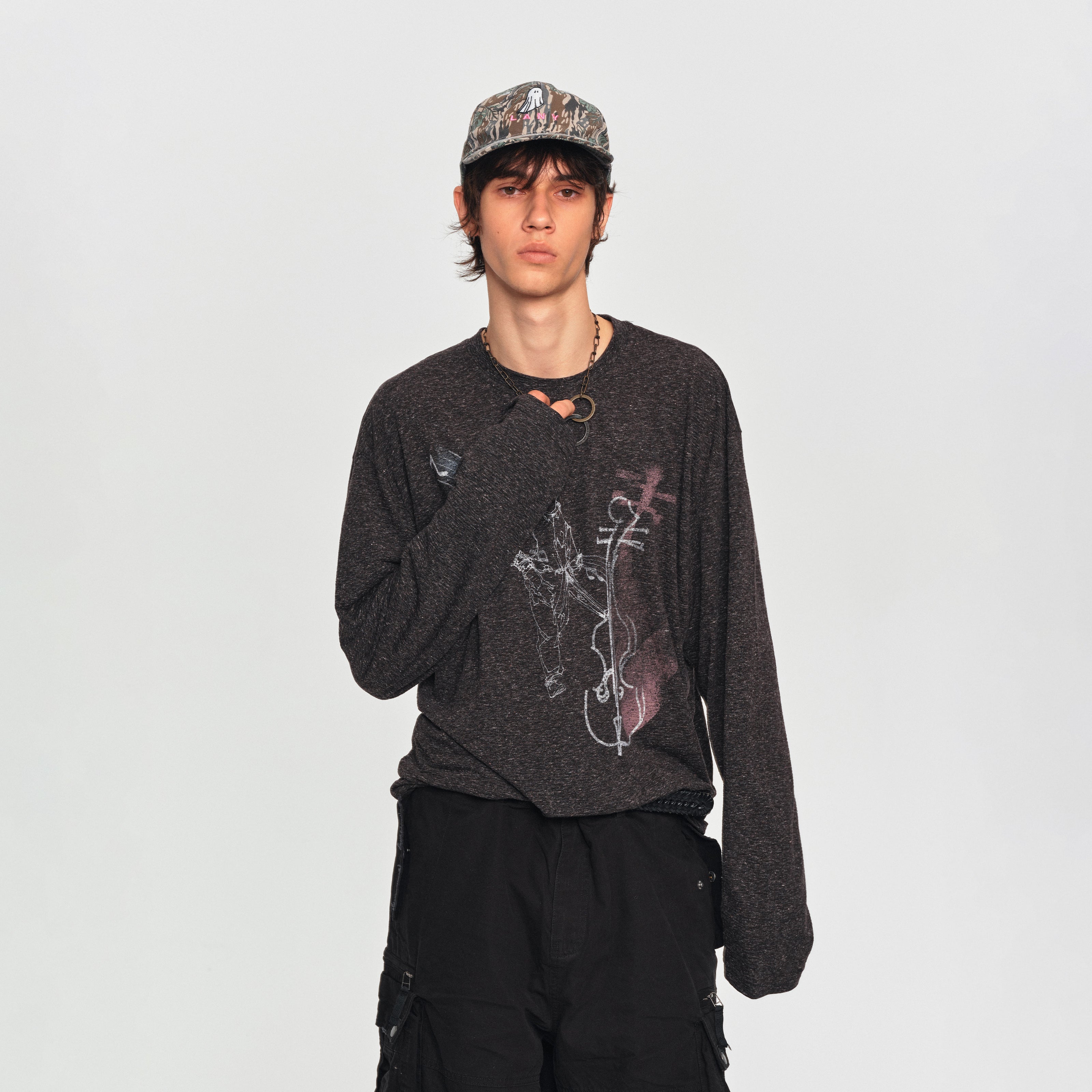 MADWITCH VIOLIN GRAPHIC LONG TEE #2605TX7036