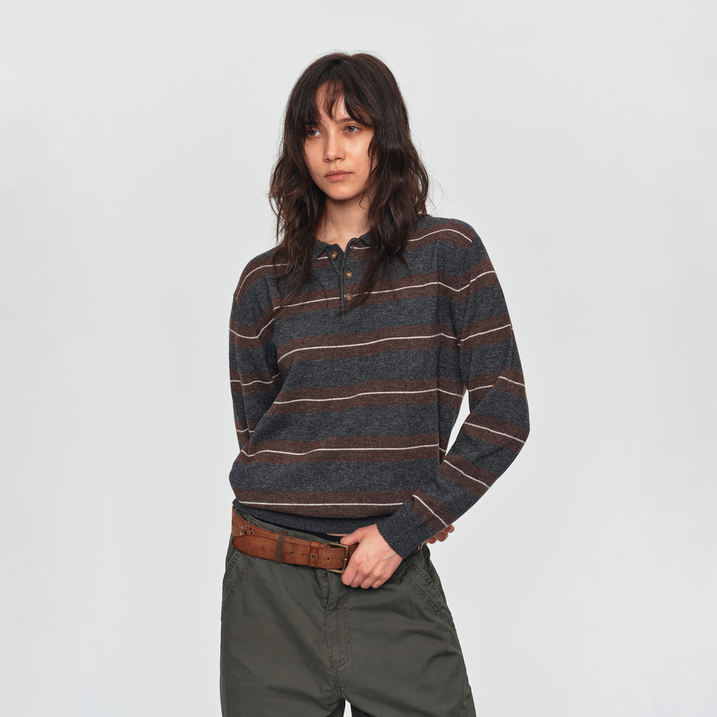 MADWITCH CONTRAST-STRIPE WOOL-BLEND POLO SWEATER #32873
