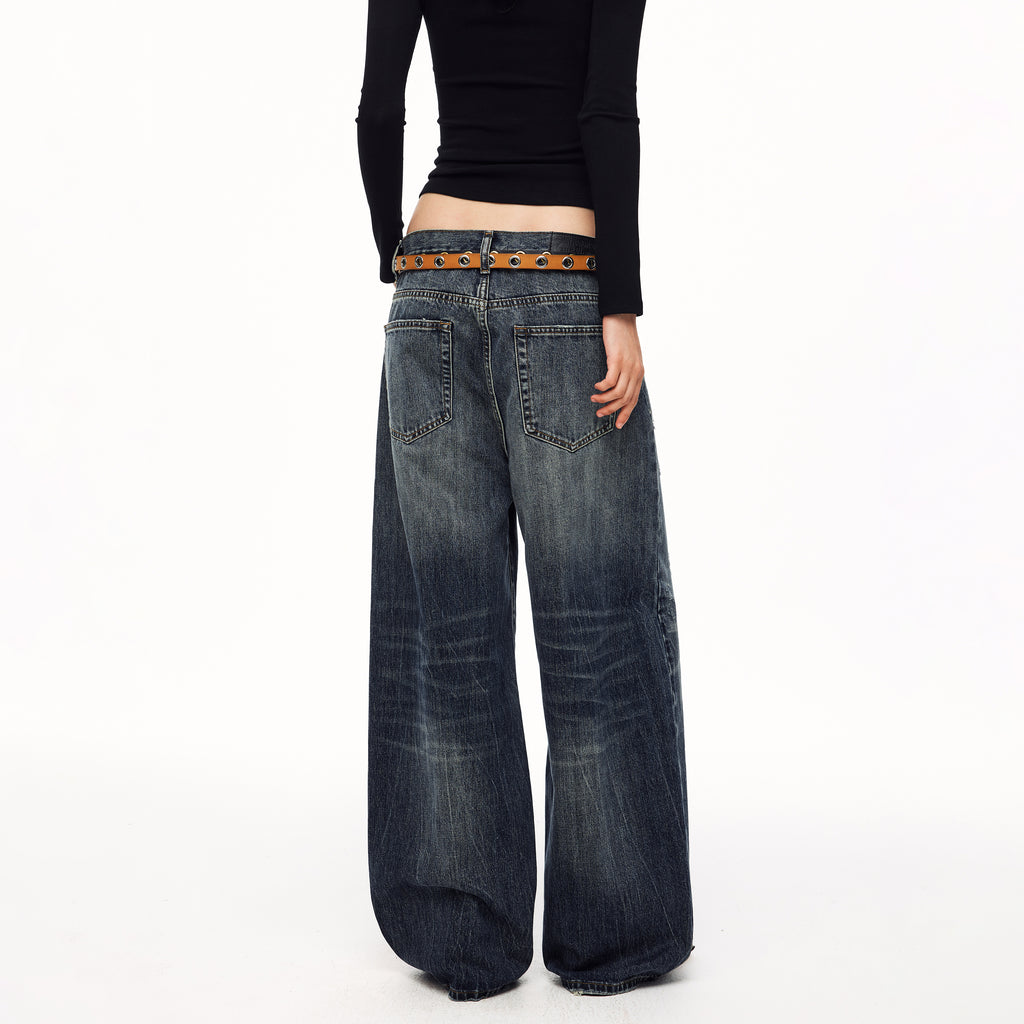 MADWITCH UNISEX MULTI-BUTTON WASHED WIDE-LEG JEANS #GPC9838