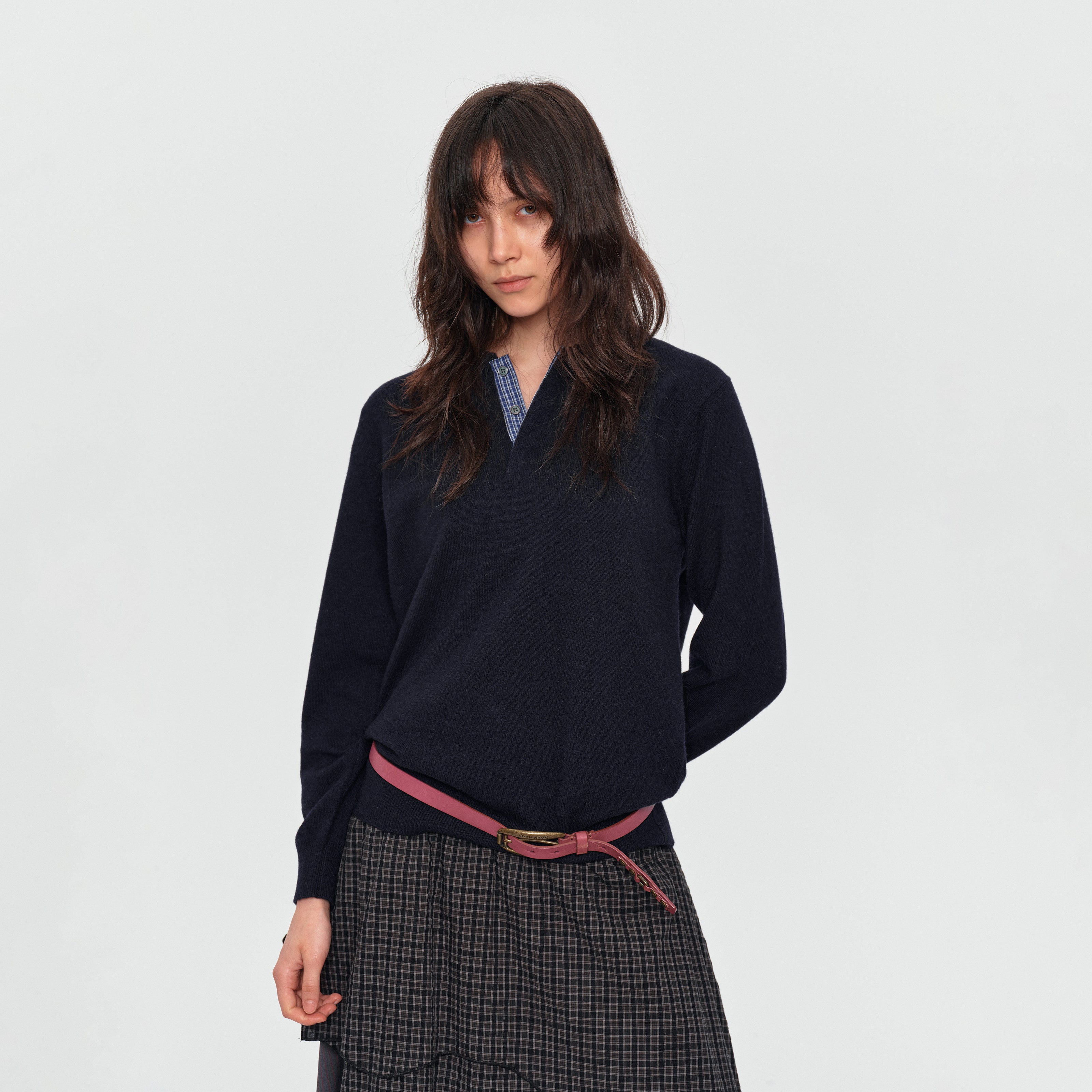 MADWITCH CONTRAST-COLLAR PLAID WOOL-BLEND CARDIGAN #11889