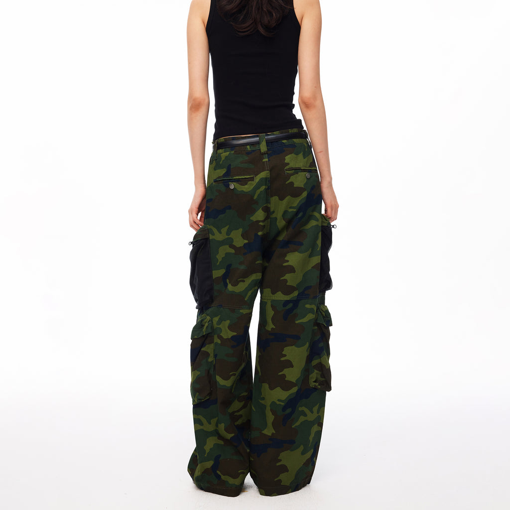 MADWITCH CAMO MESH-PANEL CARGO WIDE-LEG PANTS #CK61072