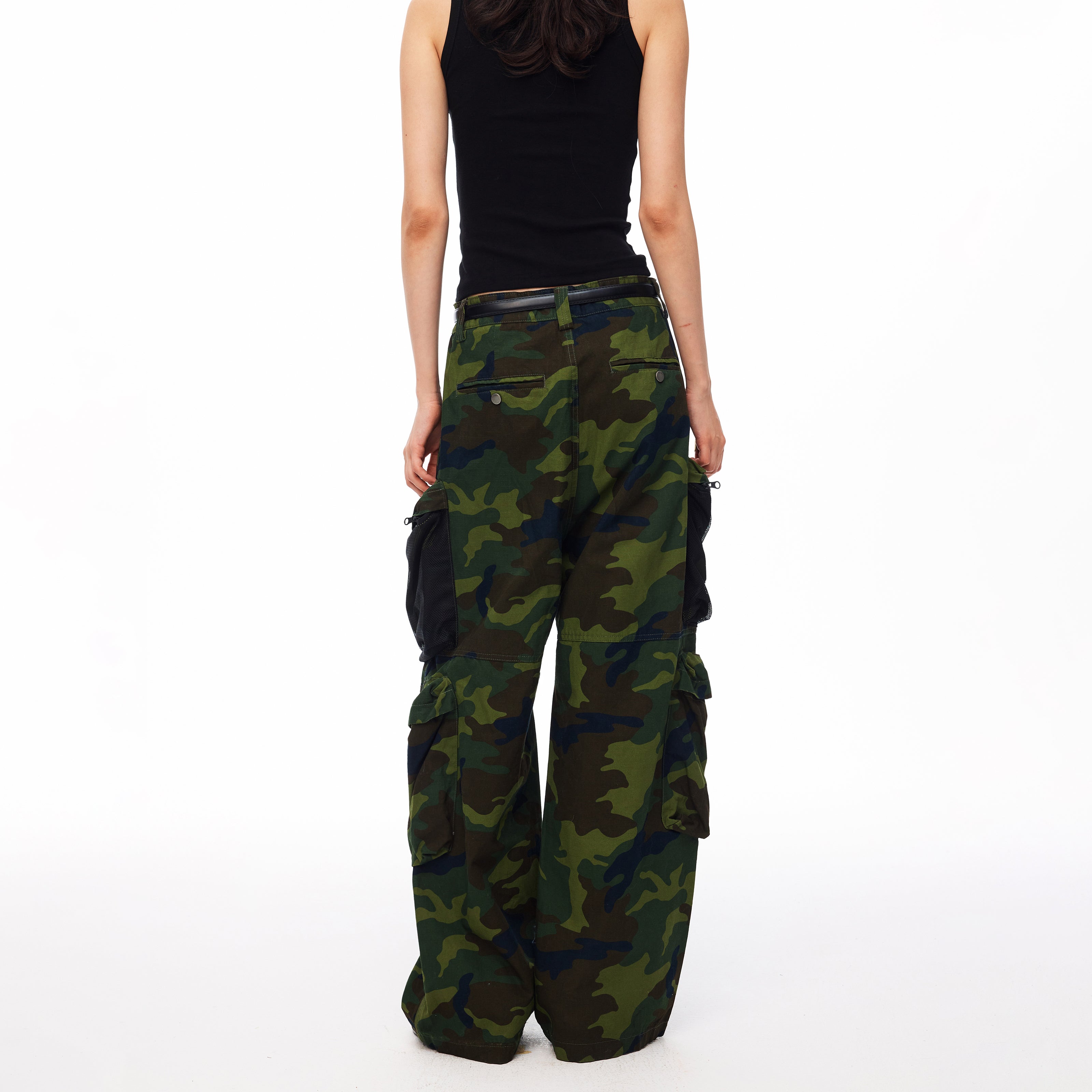 MADWITCH CAMO MESH-PANEL CARGO WIDE-LEG PANTS #CK61072