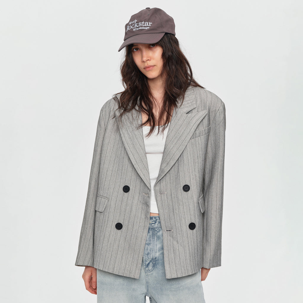 MADWITCH PINSTRIPE DOUBLE-BREASTED OVERSIZED BLAZER #AW26130