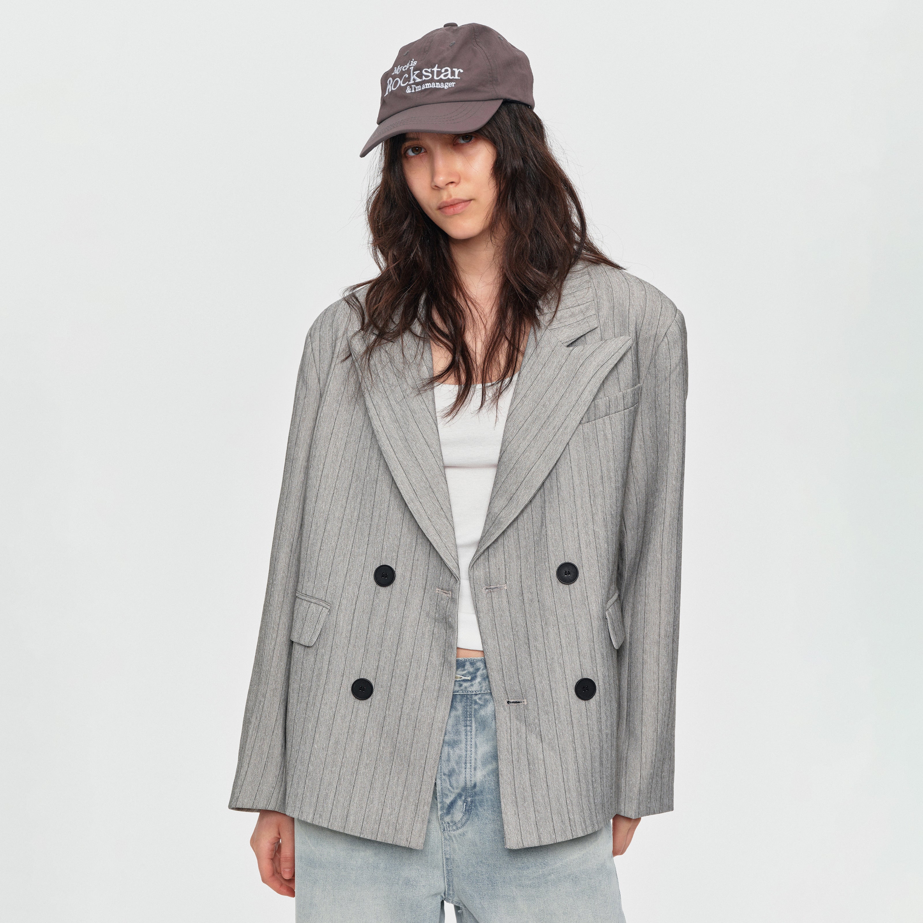 MADWITCH PINSTRIPE DOUBLE-BREASTED OVERSIZED BLAZER #AW26130