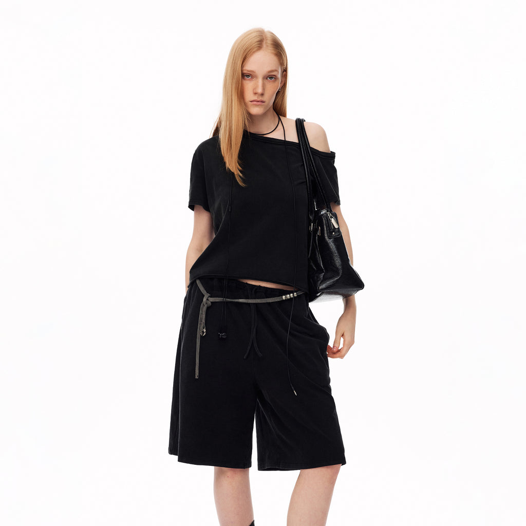 MADWITCH ASYMMETRIC OFF-SHOULDER SHIRT & CAPRI SET #C2026361 & C2026360