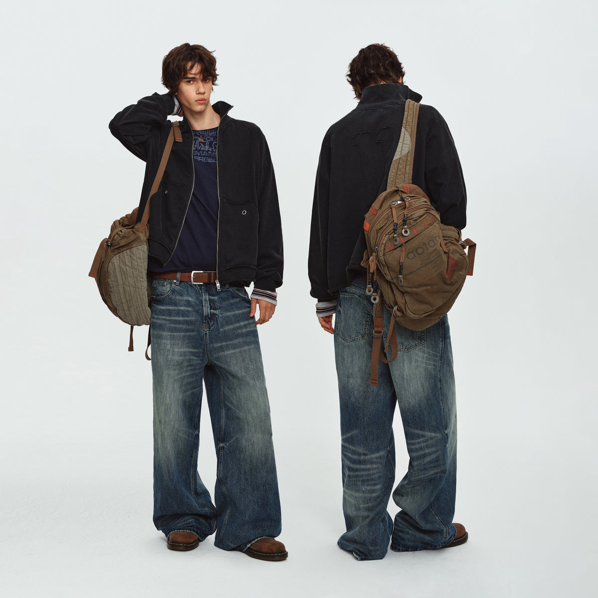 MADWITCH WASHED EYELET-POCKET ZIP SWEATSHIRT JACKET #CW1382