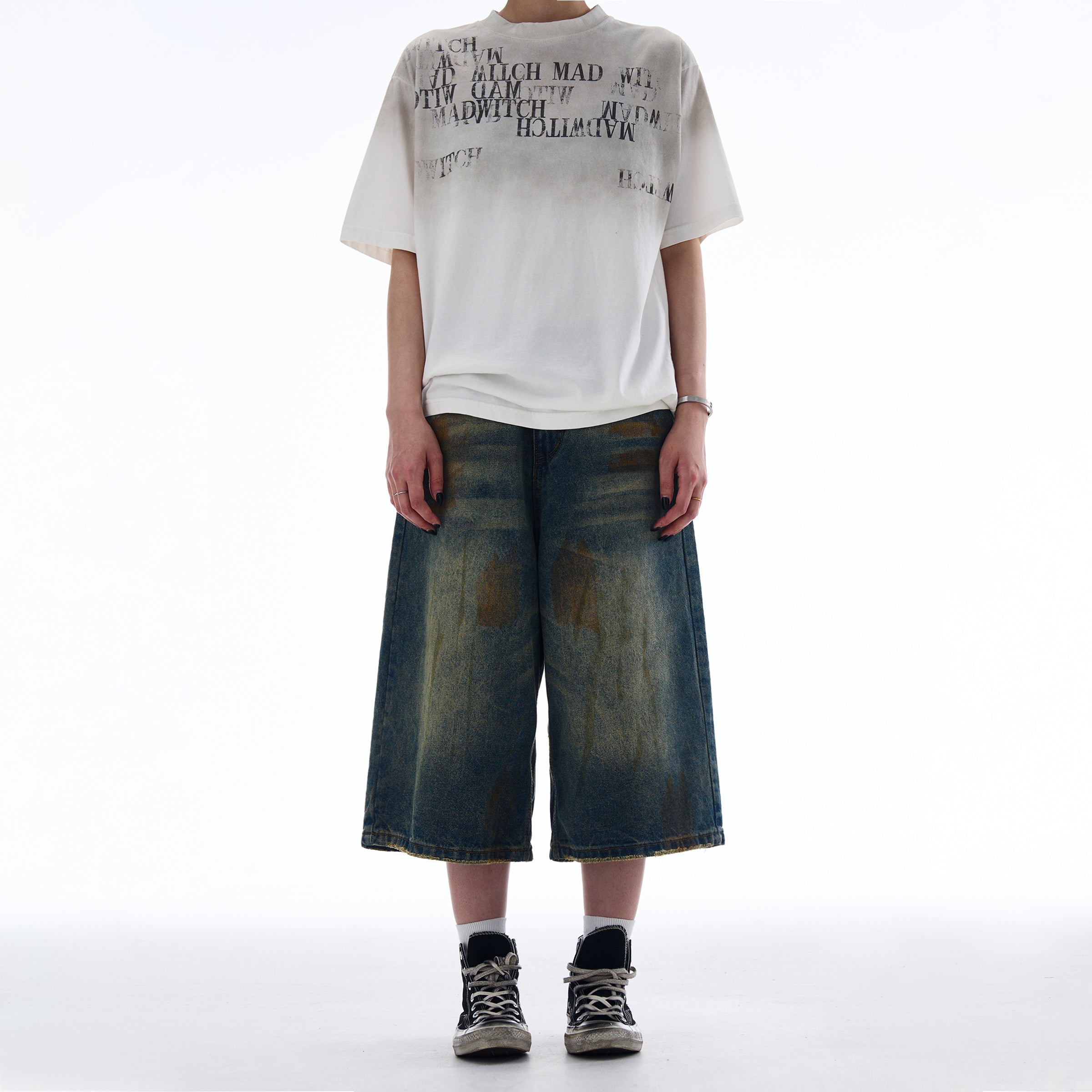 MADWITCH VINTAGE WIDE-LEG CROP JEANS #NZ7319