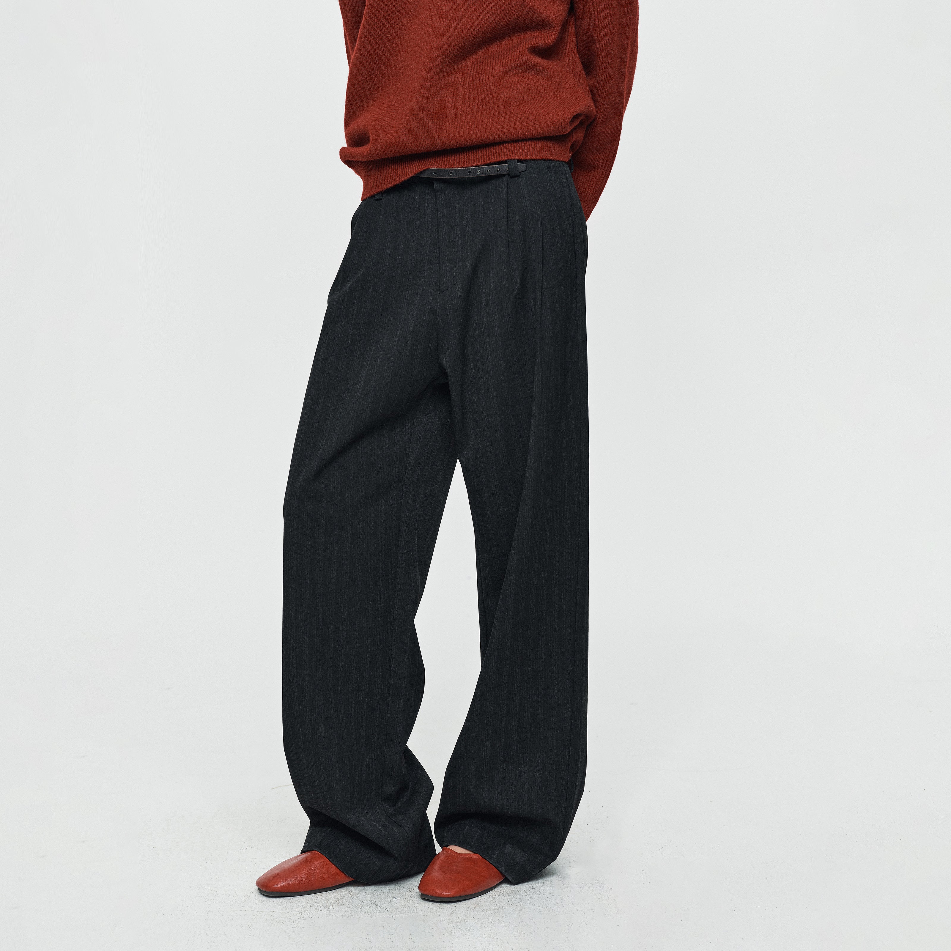MADWITCH SHADOW-PINSTRIPE WIDE-LEG TROUSERS #AW26125
