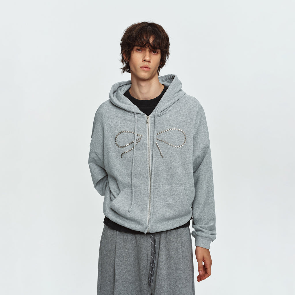 MADWITCH STUDDED-BOW RELAXED ZIP HOODIE #DC0305