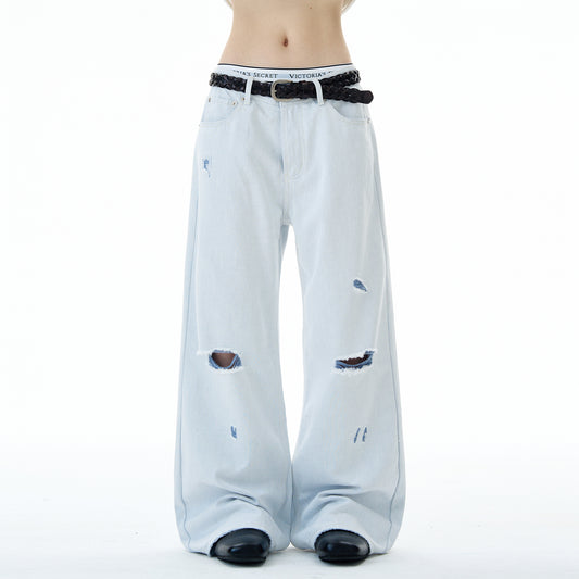 MADWITCH DISTRESSED FLOOR-LENGTH JEANS #58226