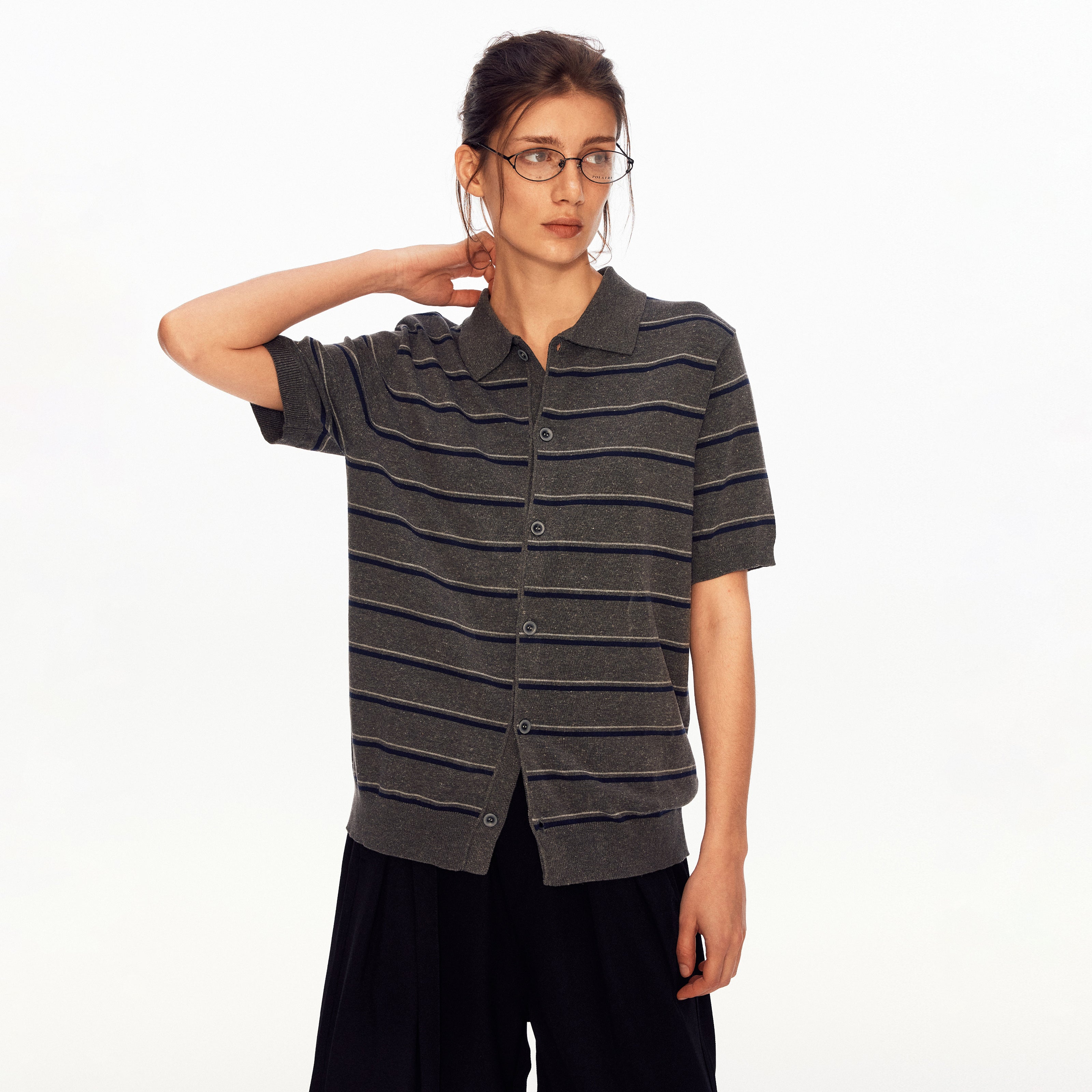 MADWITCH STRIPED LINEN POLO TEE #68693