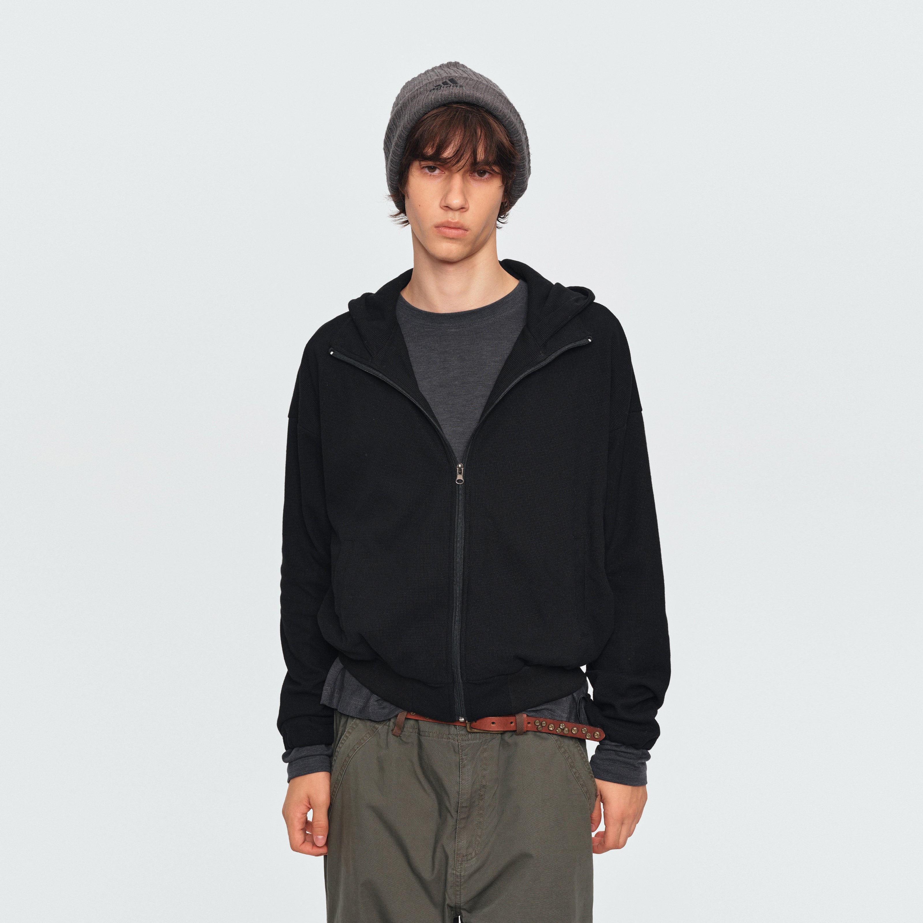 MADWITCH WAFFLE-KNIT CROPPED ZIP HOODIE #2605WT5091