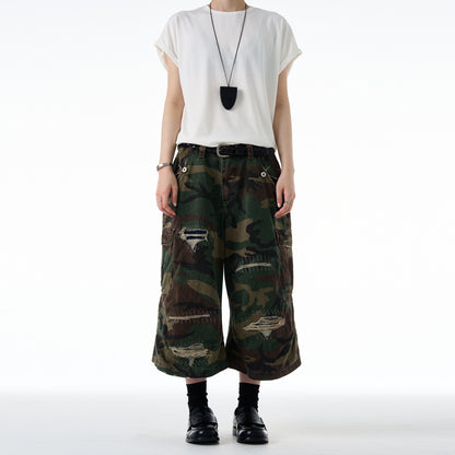 MADWITCH DISTRESSED CAMO SHORTS #Z012