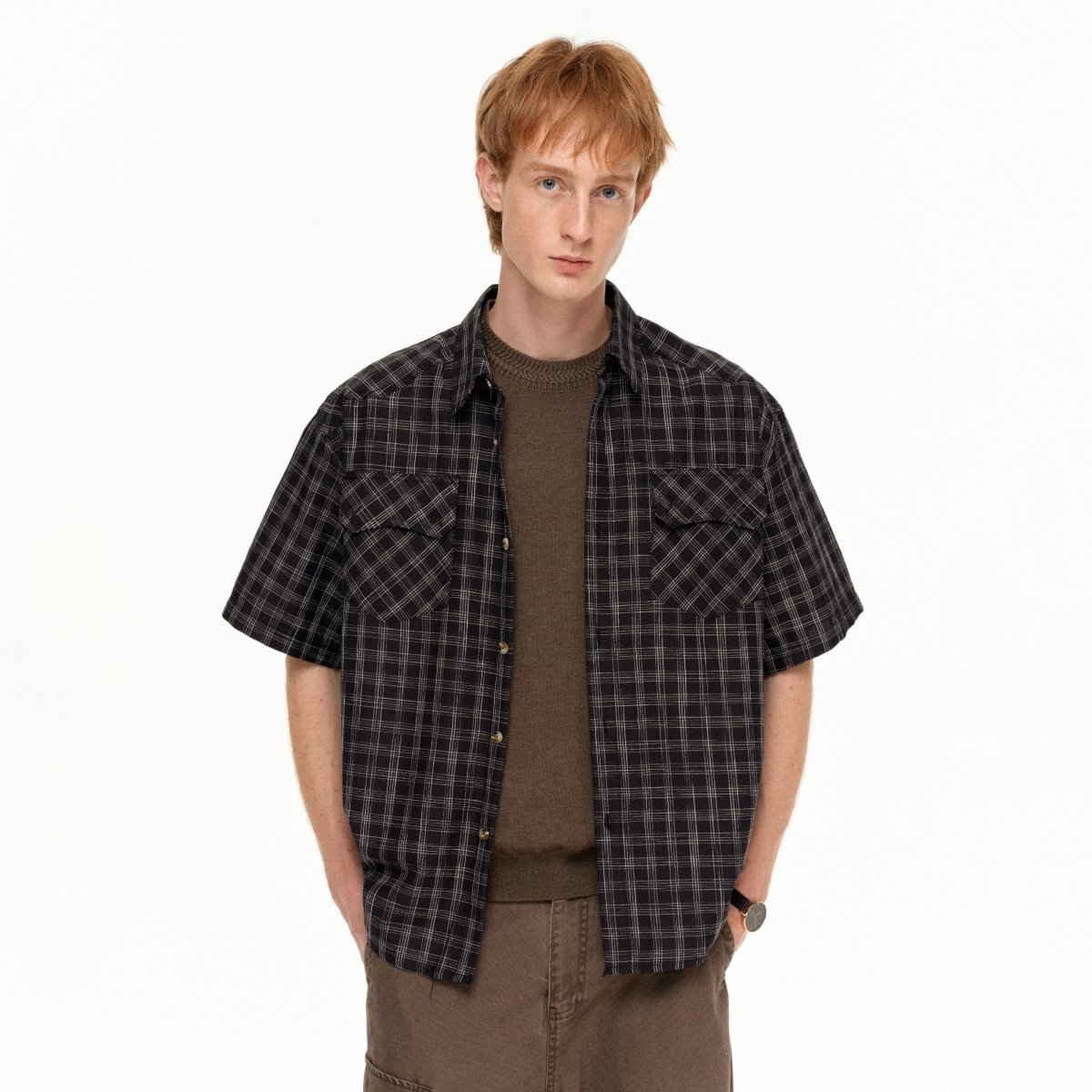 MADWITCH RELAXED COLLAR PLAID SHIRT 991186 - MadWitch Store