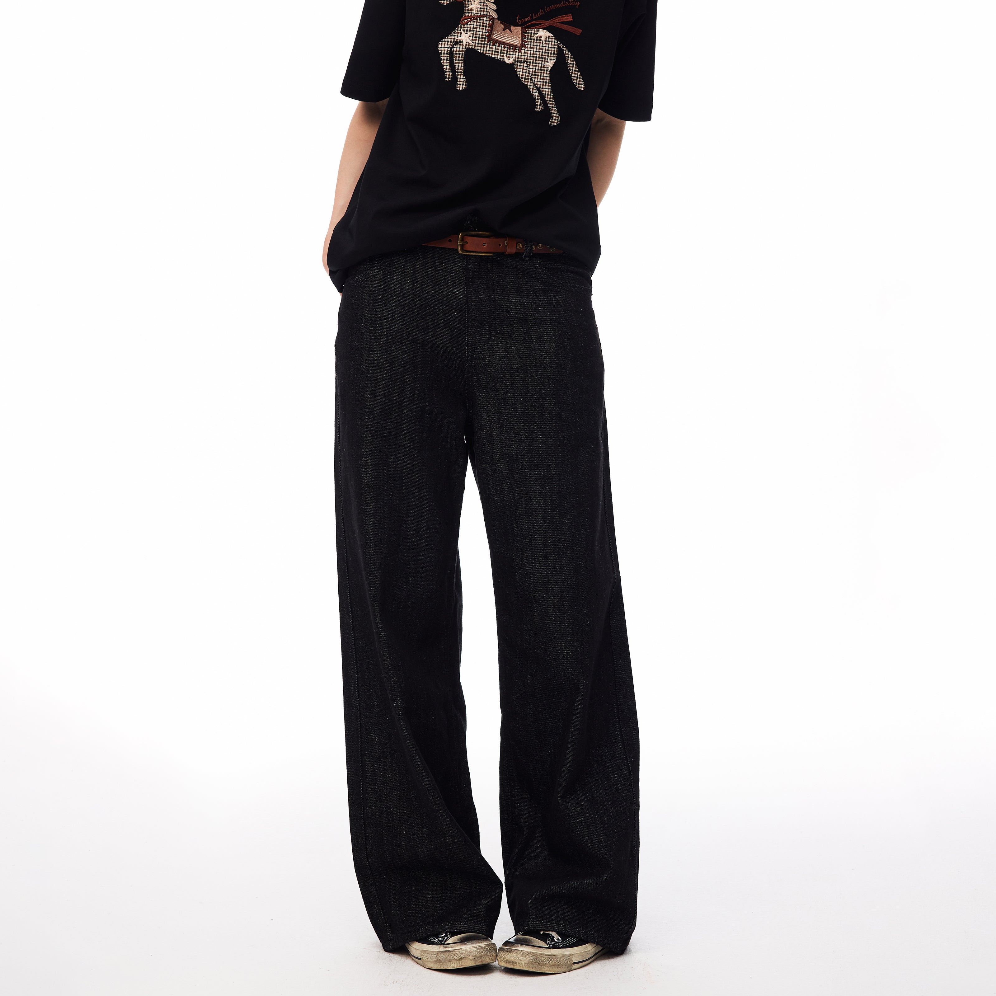 MADWITCH EMBROIDERED RAW WASHED WIDE-LEG JEANS #DR3335