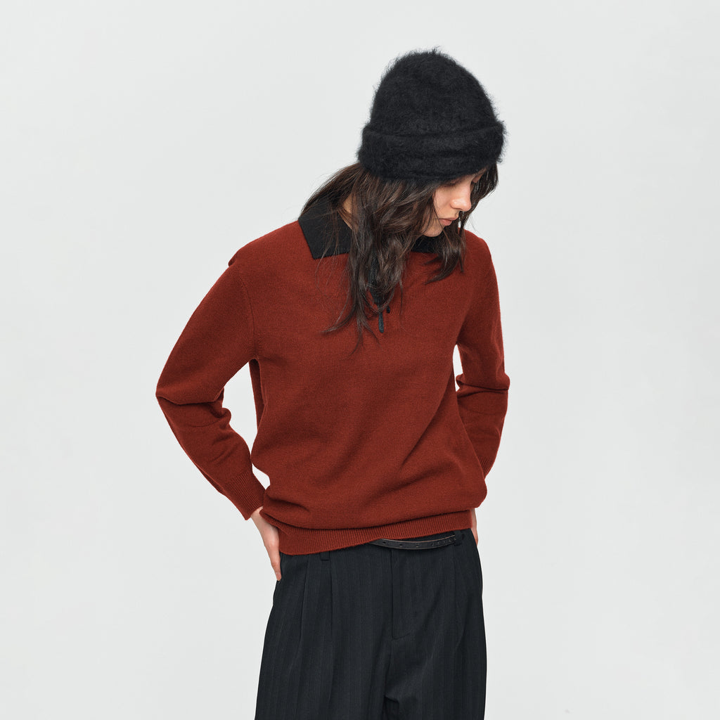 MADWITCH CONTRAST-COLLAR POLO KNIT SWEATER #46893