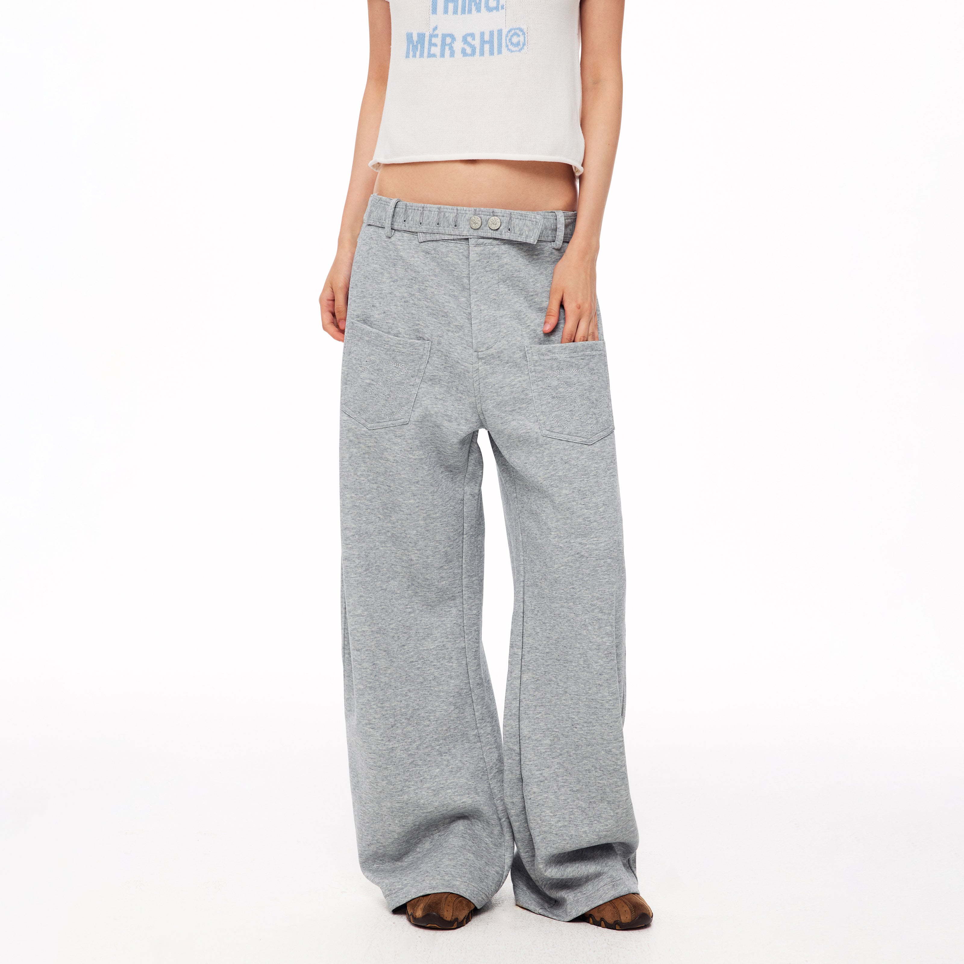 MADWITCH EMBROIDERED BACK-STRAP WIDE-LEG SWEATPANTS #L2026554