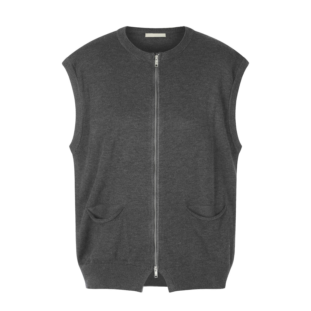 MADWITCH DUAL-ZIP CREWNECK KNIT VEST #MYCB031