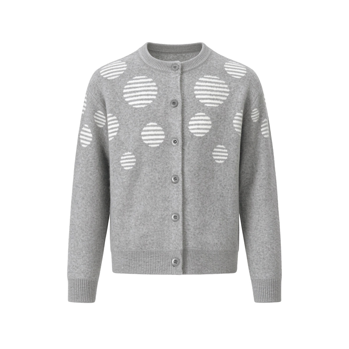 MADWITCH POLKA-DOT JACQUARD CREWNECK RELAXED BUTTON CARDIGAN #27630