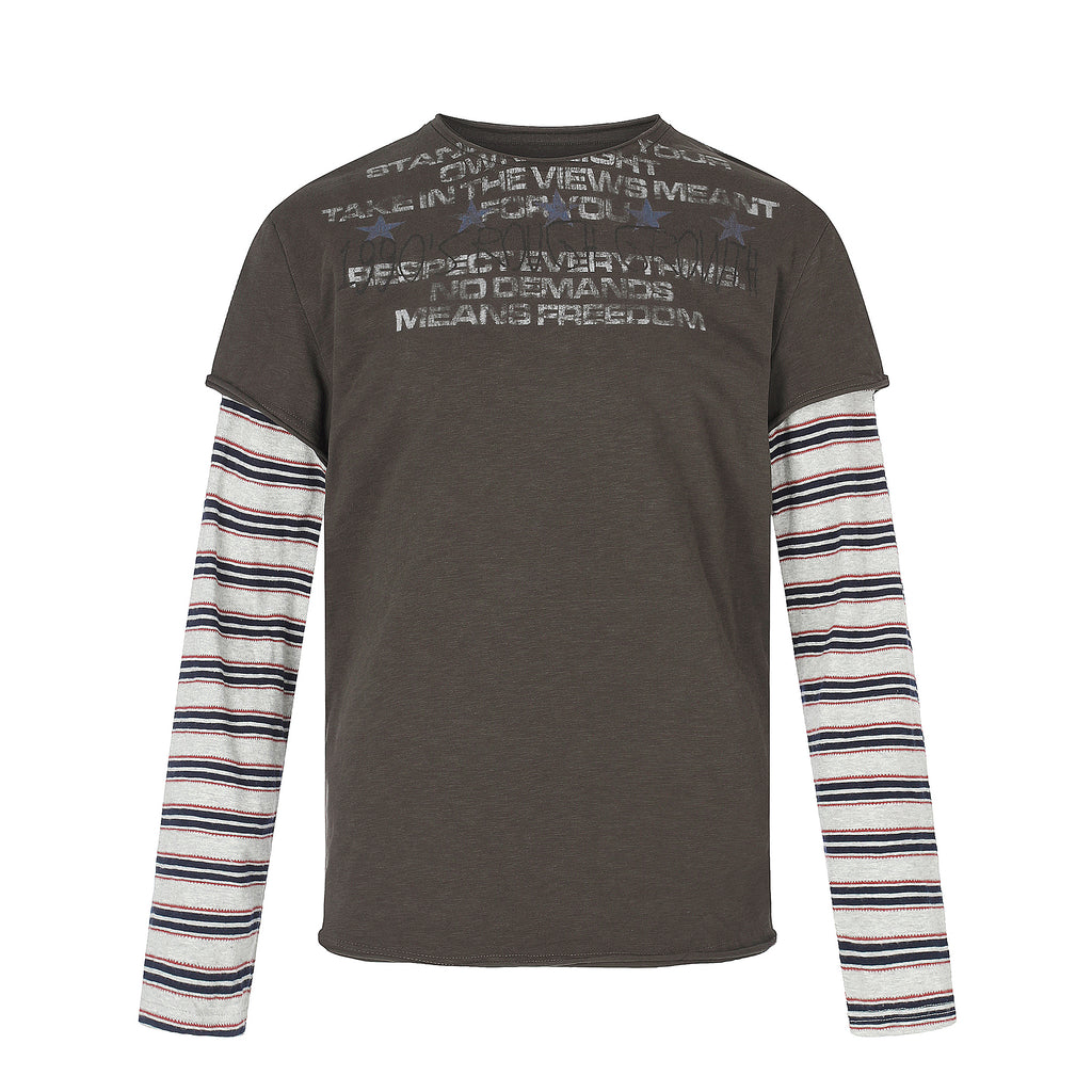 MADWITCH STRIPED-LAYERED LETTER-PRINT LONG-SLEEVE T-SHIRT #TC186