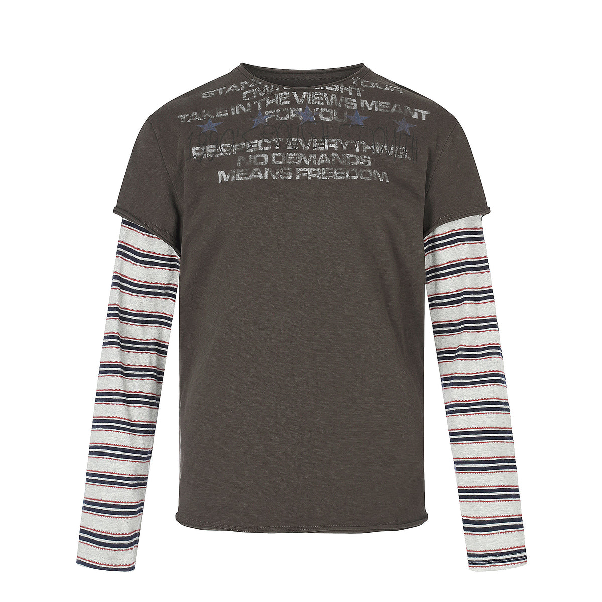 MADWITCH STRIPED-LAYERED LETTER-PRINT LONG-SLEEVE T-SHIRT #TC186