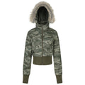 MADWITCH FAUX-FUR HOODED CINCHED CROPPED CAMO PUFFER #L2026539