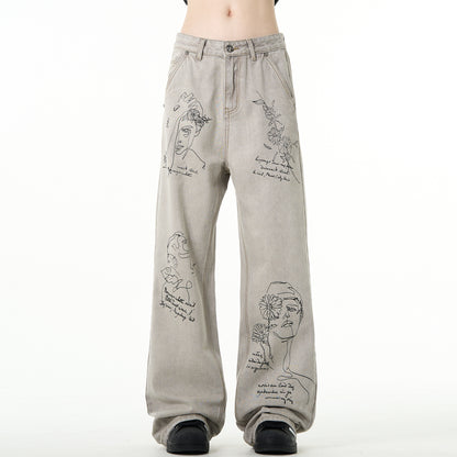 MADWITCH EMBROIDERED WASHED JEANS #WH6860