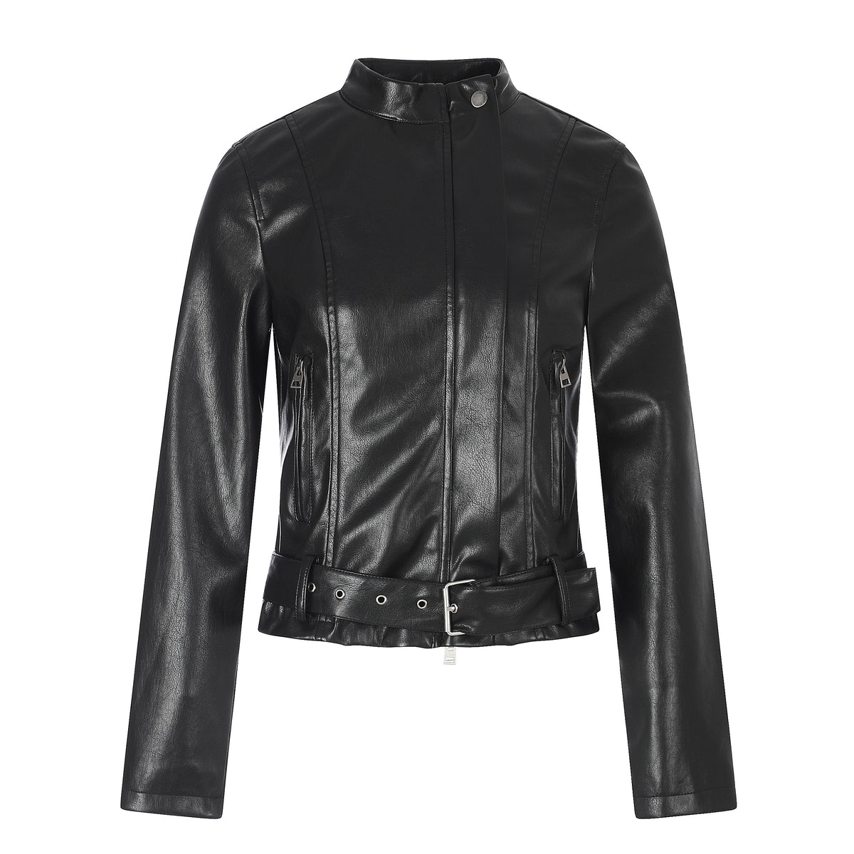 MADWITCH BELTED CROPPED FAUX-LEATHER BIKER JACKET #CW1383N