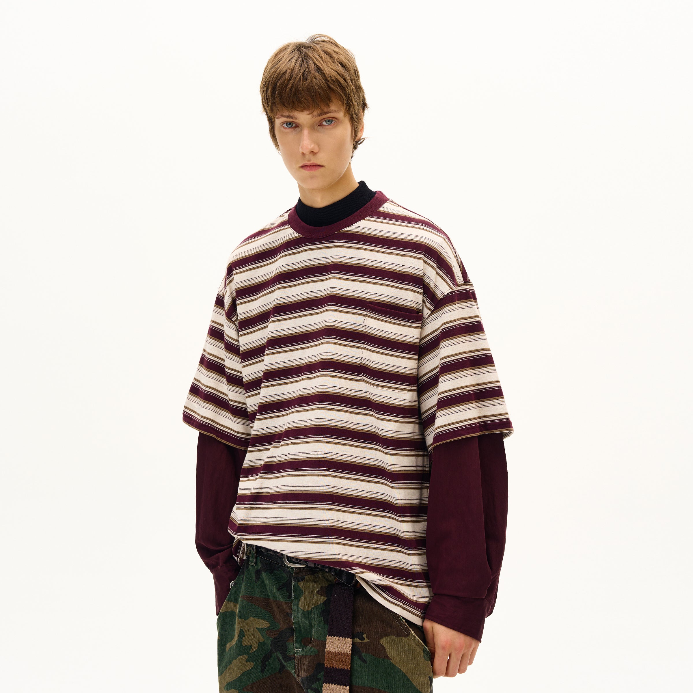 MADWITCH FAUX LAYERED STRIPE LONG SLEEVE #990369