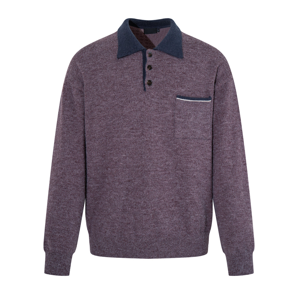 MADWITCH MARLED CONTRAST-COLLAR POLO SWEATER #AW26823