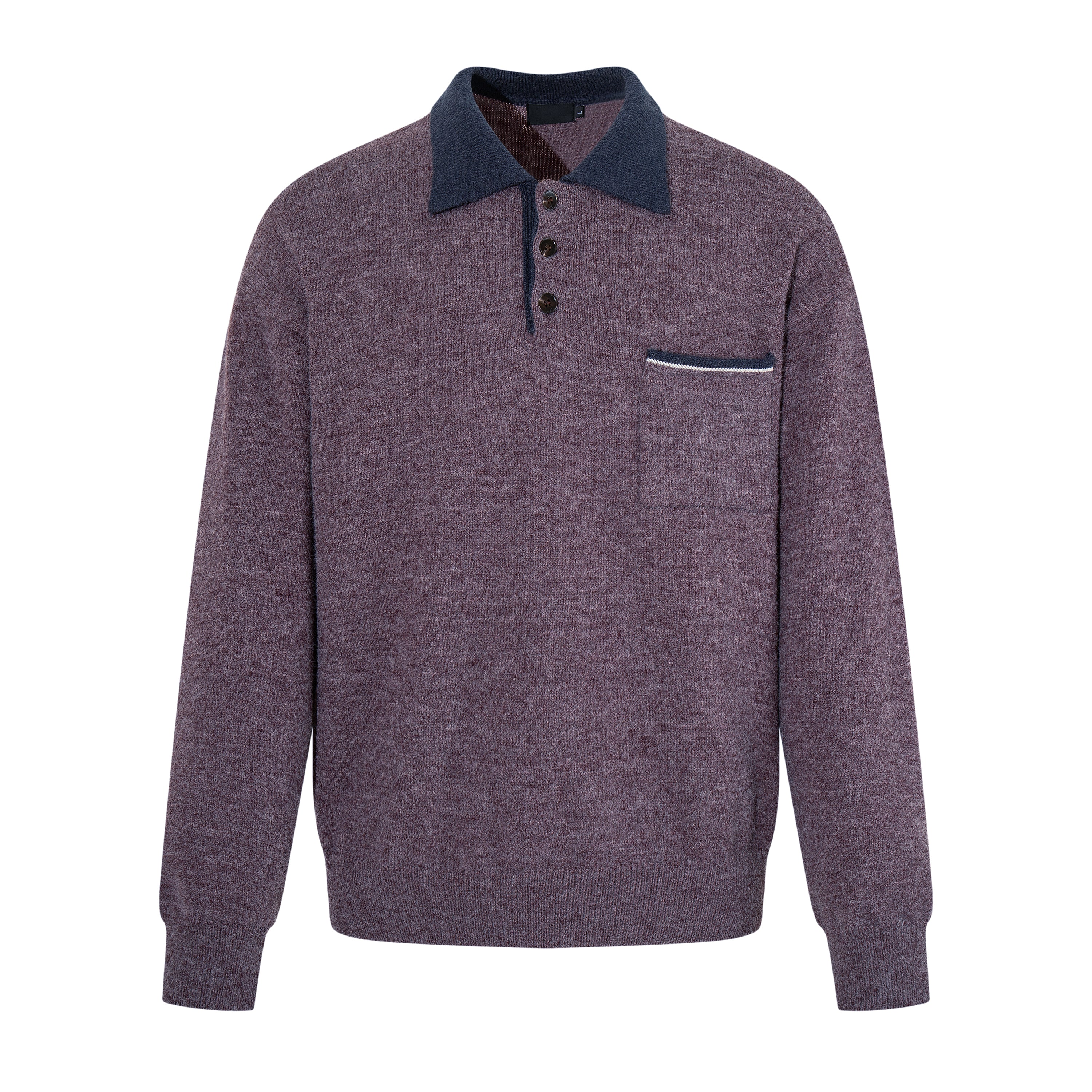 MADWITCH MARLED CONTRAST-COLLAR POLO SWEATER #AW26823
