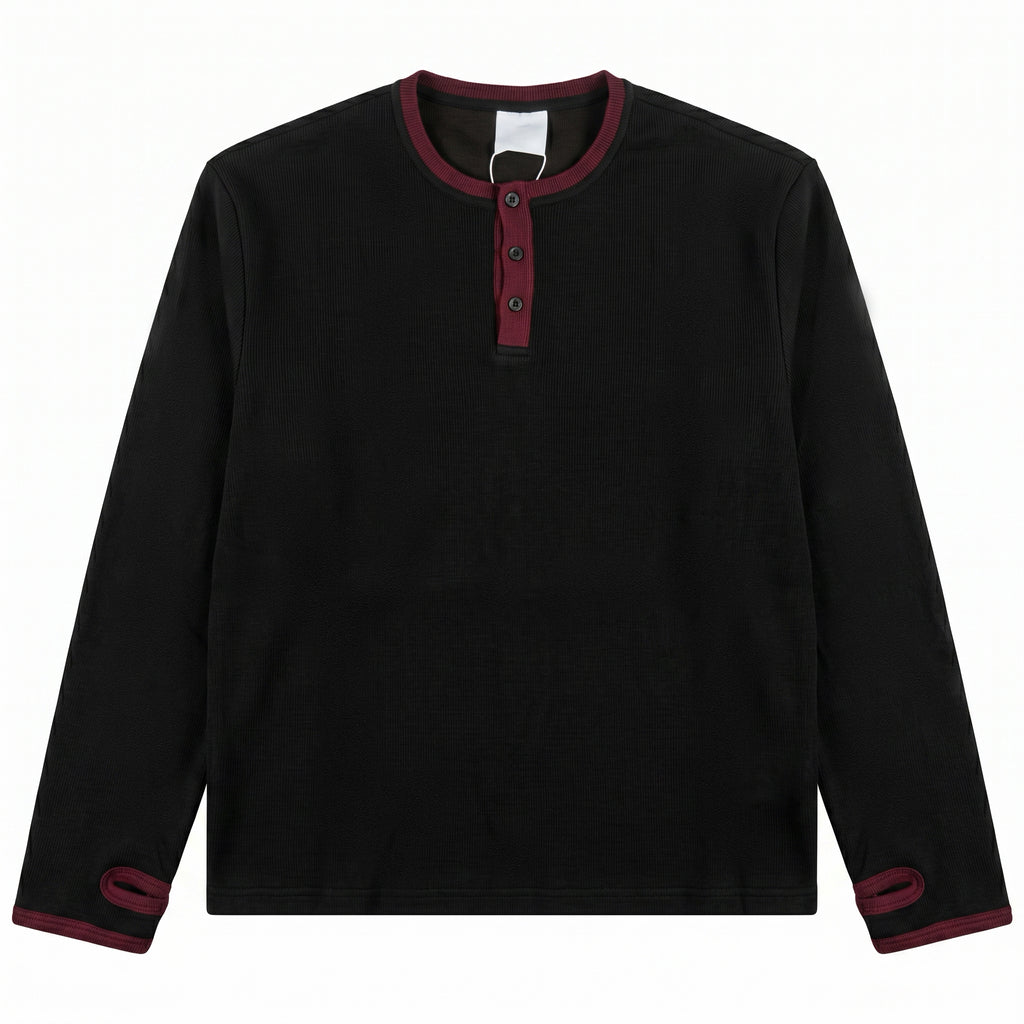 MADWITCH THUMB-HOLE CONTRAST WAFFLE HENLEY SHIRT #RT108