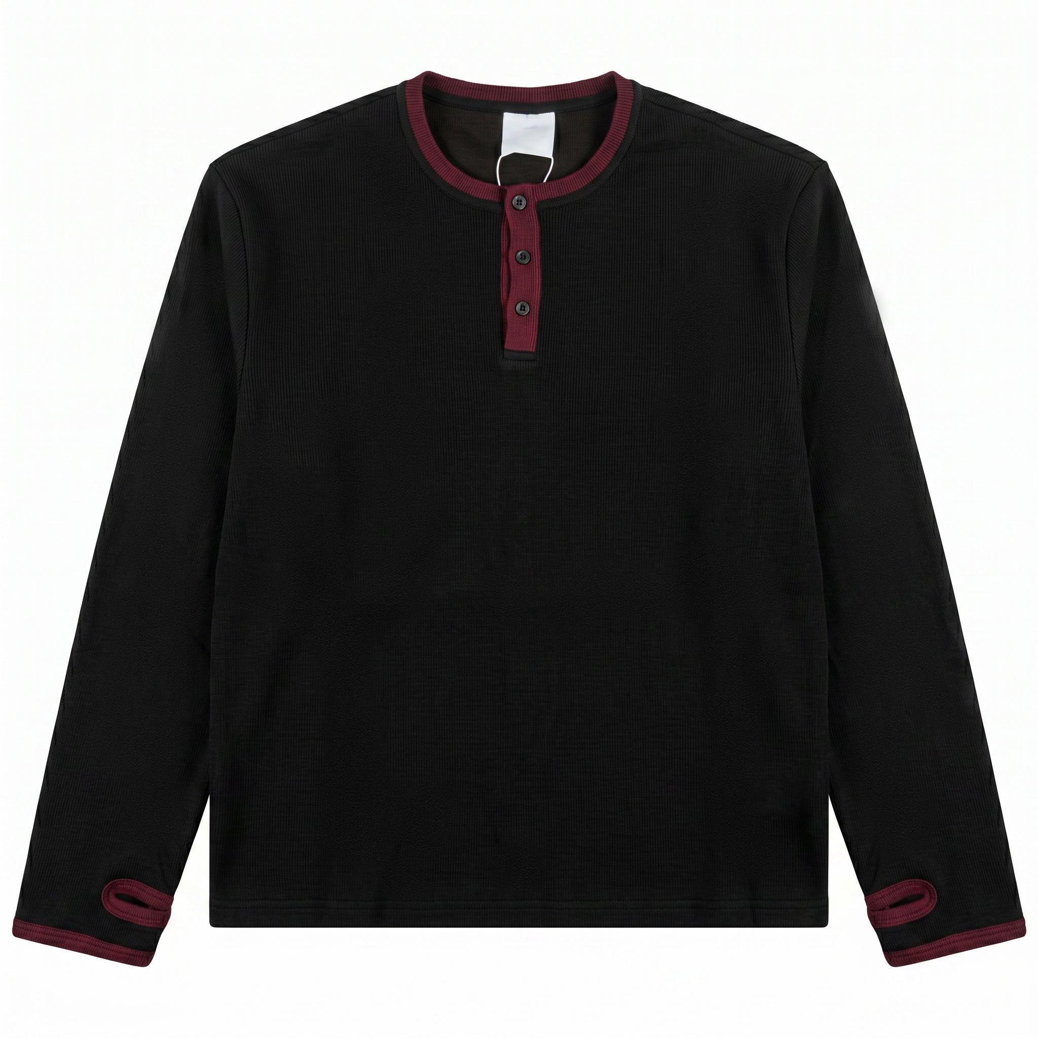 MADWITCH THUMB-HOLE CONTRAST WAFFLE HENLEY SHIRT #RT108