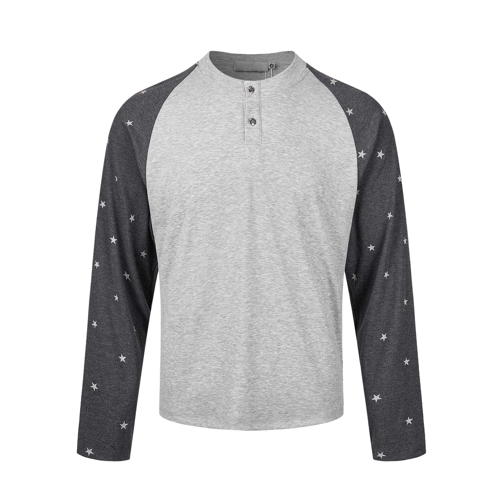 MADWITCH STAR-PRINT COLOR-BLOCK RAGLAN HENLEY TEE #2607TX5113