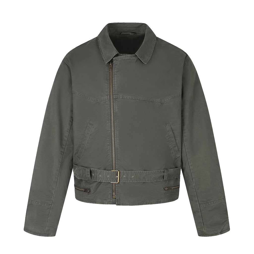 MADWITCH ASYMMETRICAL-ZIP BELTED CROPPED BIKER JACKET #CW1376