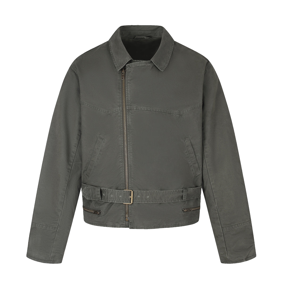 MADWITCH ASYMMETRICAL-ZIP BELTED CROPPED BIKER JACKET #CW1376