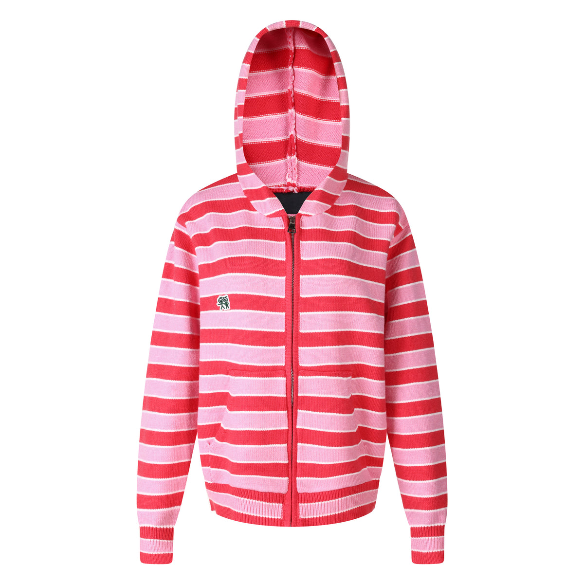 MADWITCH STRIPED EMBROIDERED ZIP HOODED CARDIGAN #L2026746