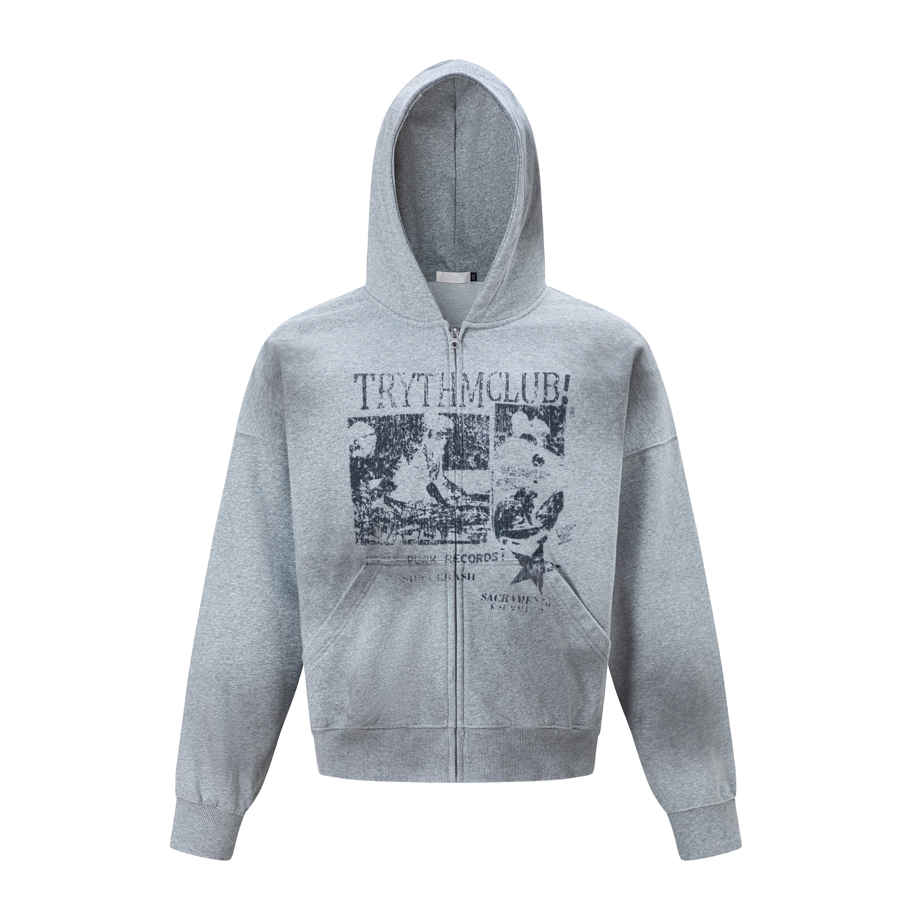 MADWITCH RECORD-PRINT WASHED ZIP HOODIE #27560
