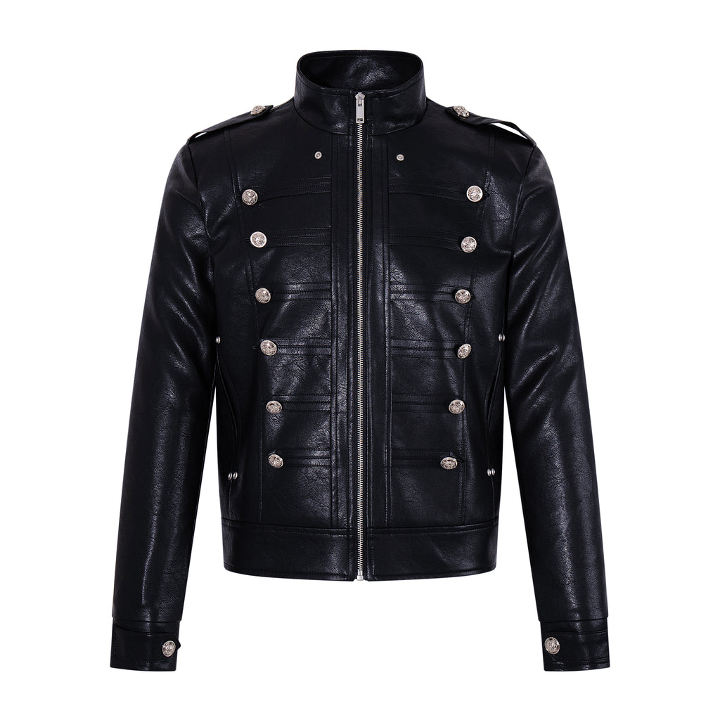 MADWITCH NAPOLEON-BUTTON CROPPED LEATHER BIKER JACKET #AW26188