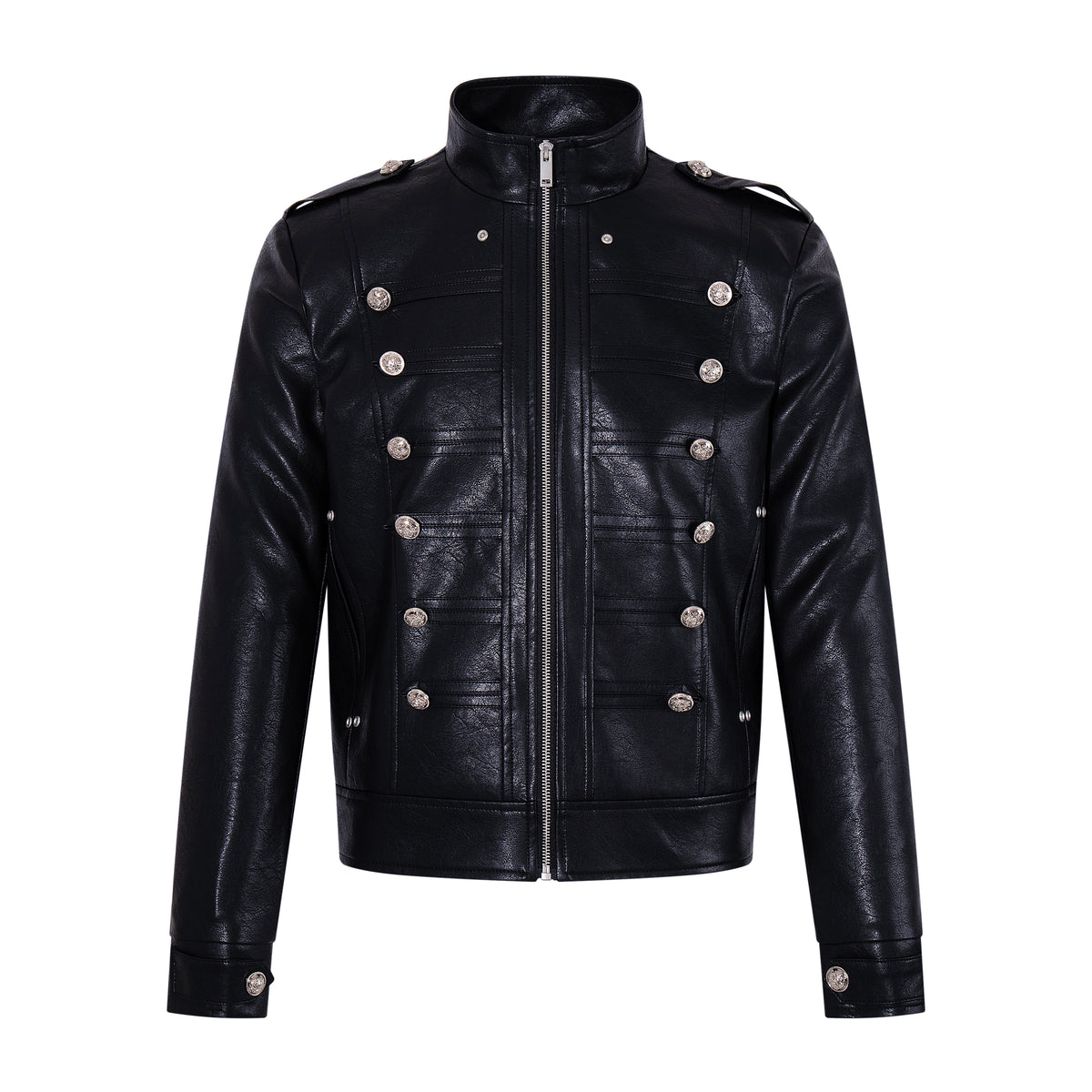 MADWITCH NAPOLEON-BUTTON CROPPED LEATHER BIKER JACKET #AW26188