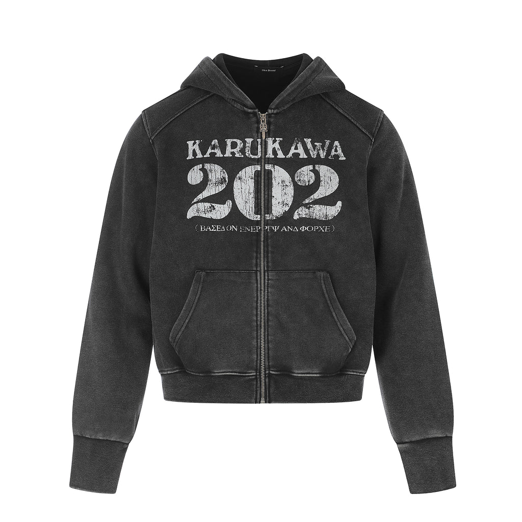 MADWITCH CRACKED-PRINT WASHED ZIP HOODIE #CW1375N