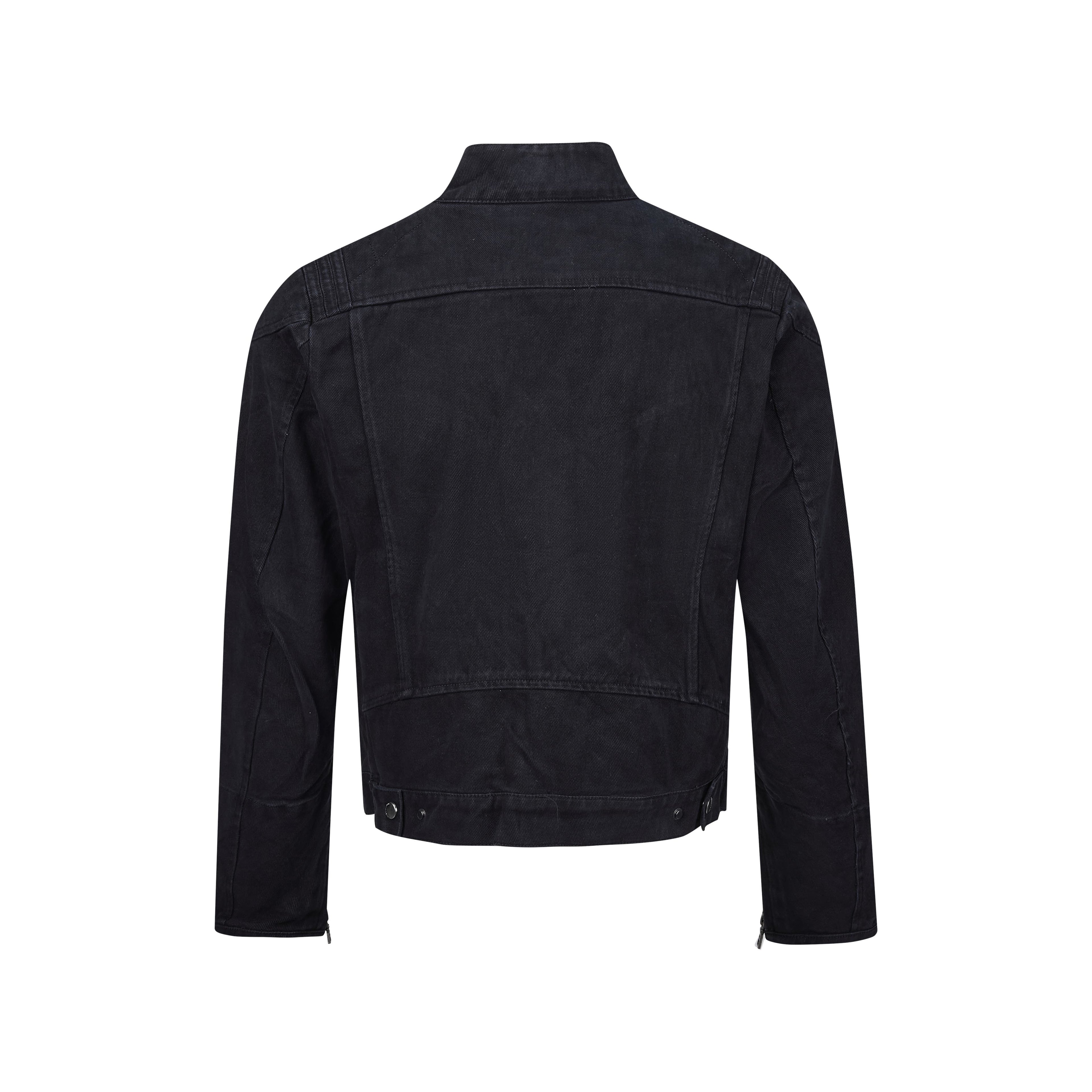 MADWITCH ASYMMETRIC-ZIP WASHED STAND-COLLAR CROPPED MOTO JACKET #261627
