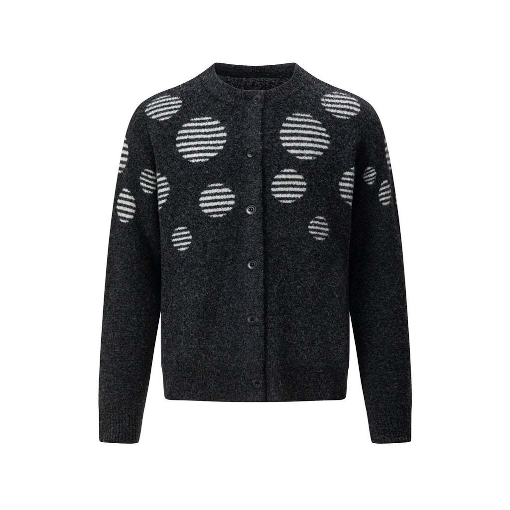 MADWITCH POLKA-DOT JACQUARD CREWNECK RELAXED BUTTON CARDIGAN #27630