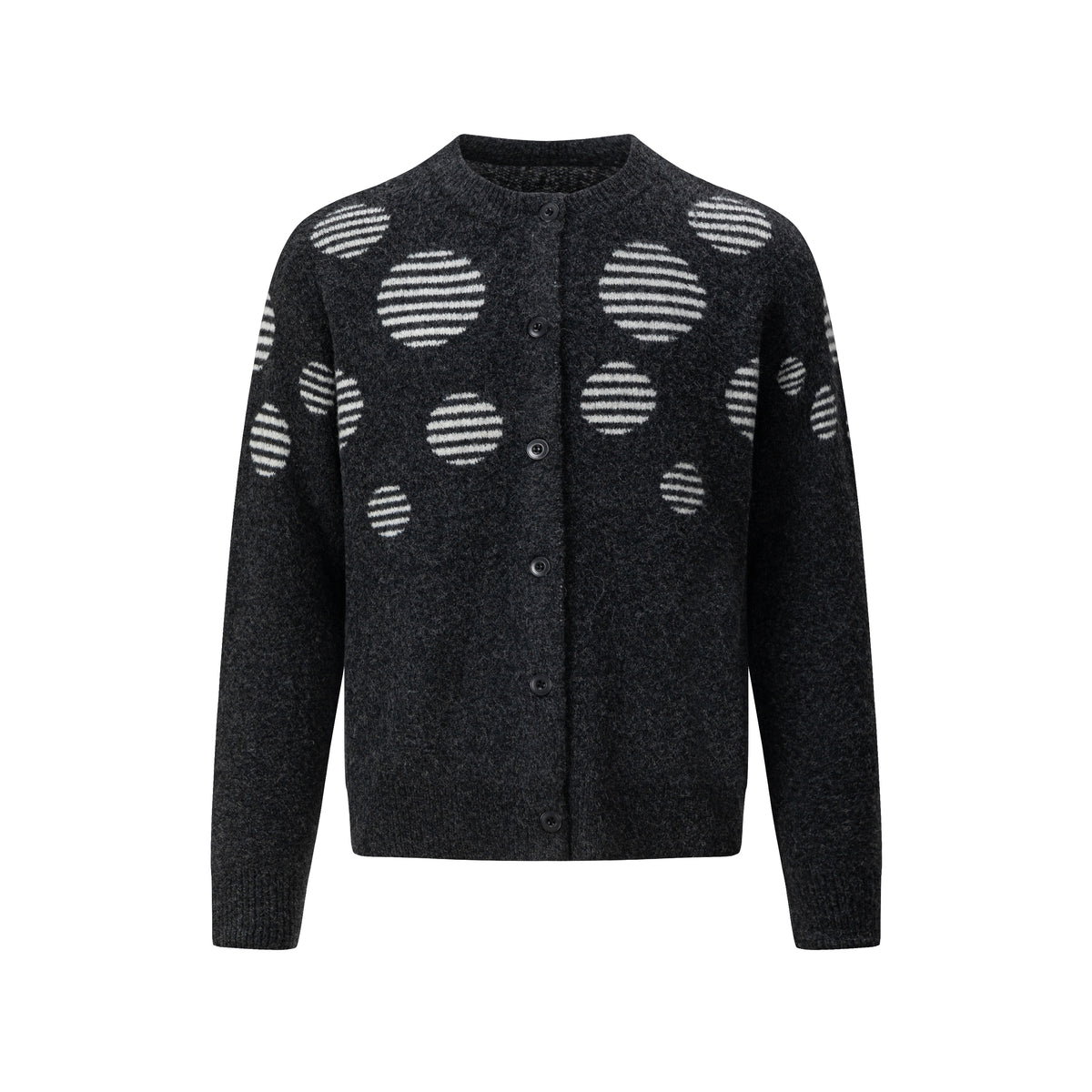 MADWITCH POLKA-DOT JACQUARD CREWNECK RELAXED BUTTON CARDIGAN #27630