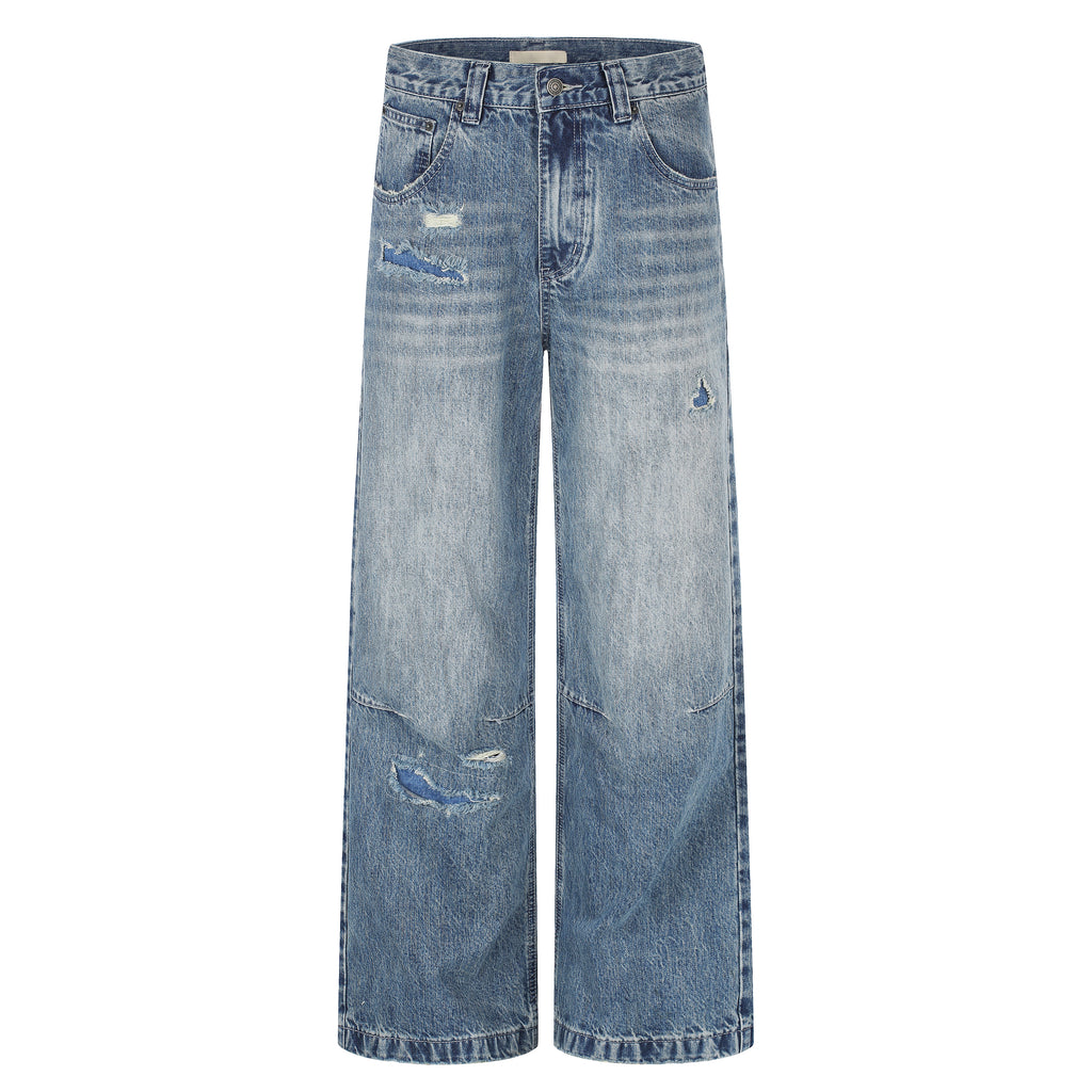 MADWITCH CONTRAST-STITCH WAXED-BLACK WIDE-LEG JEANS #GPC9859